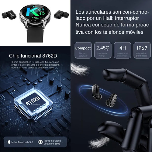 Auriculares Bluetooth 2 En 1 Para Reloj Inteligente Con Nfc