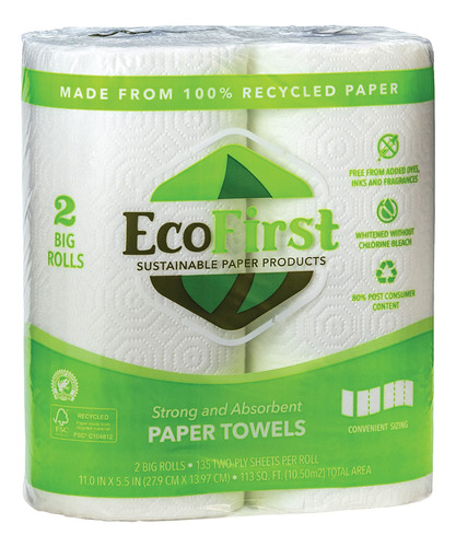 Ecofirst Toallas De Papel Recicladas (2 Rollos)  Toallas De