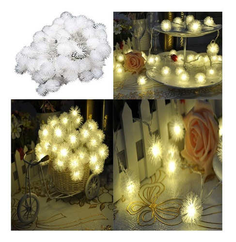 Luces Bolitas 28 Led Pompom Guirnalda Calidas 5mt Pilas Deco