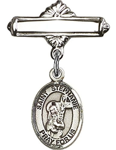 Plata De Ley Bebé Badge With St. Stephanie Encanto Y Pulido 