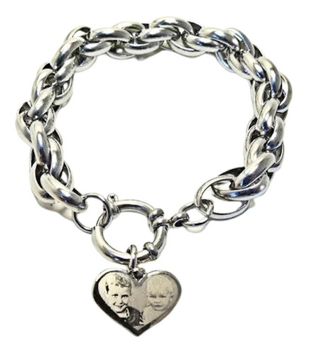 Pulsera Acero Espiga 20cm Marinero Corazón Foto Medalla