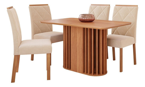 Sala De Jantar Julieta 130cm Sem Vidro Com 4 Cadeiras