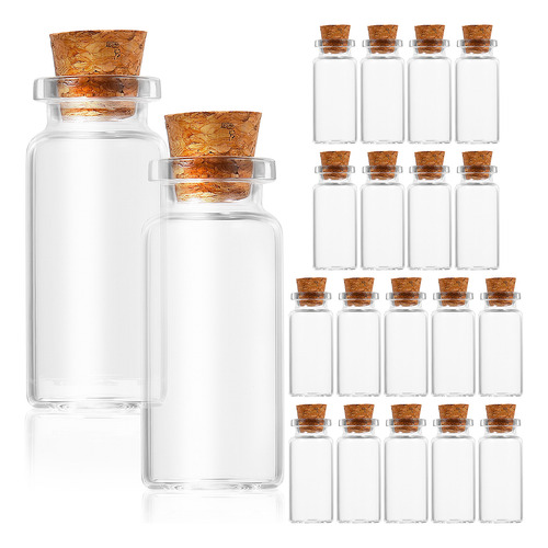 20 Botellas De Vidrio Con Tapones De Corcho De Madera, Tarro