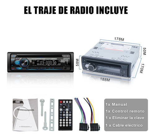 Auto Radio Estéreo 1 Din Bluetooth Dvd Cd Con Reproductor