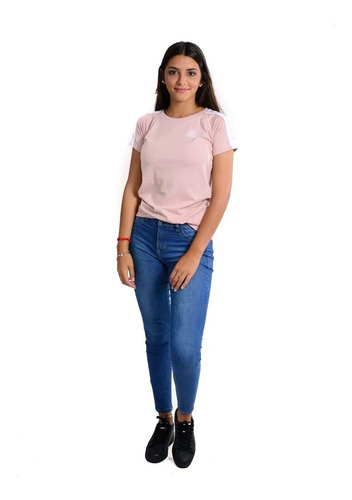 Imagen 4 de 4 de Remera Kappa Authentic Apan Rosa Blanco Mujer
