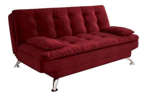 Sofá-cama Casal 3 Lugares Premium Suede Vermelho