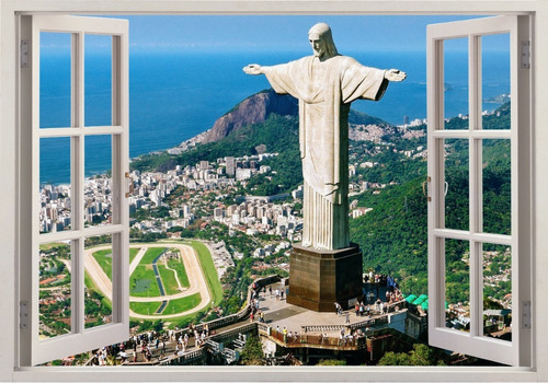 Adesivo Janela Rio De Janeiro Cristo Redentor Maracanã 3d Cor Colorido