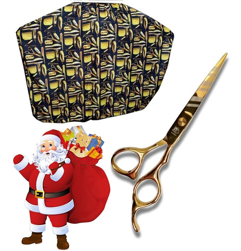 Kit Navideño Capa De Resorte + Tijera Profesional De Corte