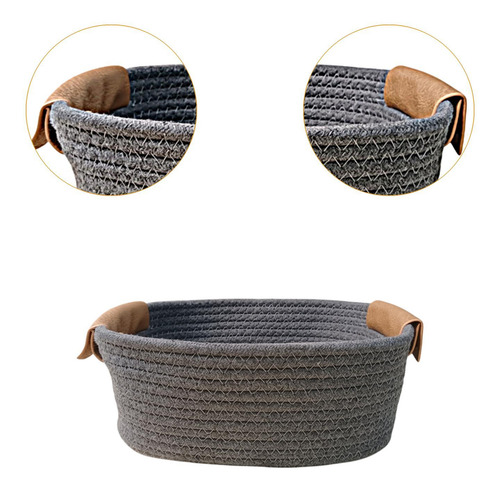 Algodón Tejido Cesta De Almacenamiento Rural Gris L