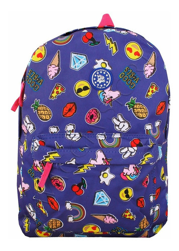 Mochila Escolar Feminina Unicórnio Emoji Patches Azul