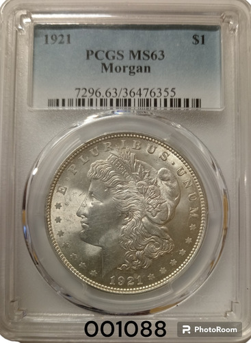 1921 Morgan Silver Dollarplata. 90 Pcgs Ms 63