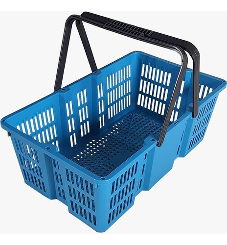Cesta Plástica De Supermercado Com Alça Ideal Para Compras Cor Azul