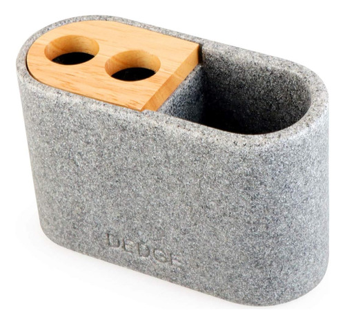 Soporte Para Cepillo De Dientes Con Pieza De Madera Gris