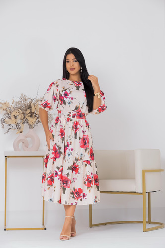 Vestido Rosana Canoa Midi Estampada