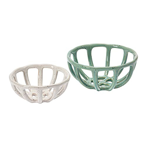 S/2 Stoneware Baskets W Reactive Glaze Bowl, Multicolor...