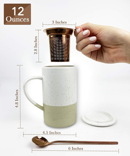 Taza Para Té Con Infusor, Cuchara Y Tapa, Cerámica 350ml