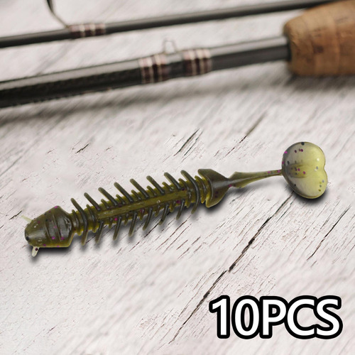 Señuelos De Pesca De 10 Piezas, Cebos Blandos, Verde Oscuro