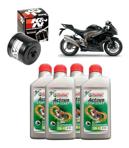 Castrol 10w40 Kit Troca Óleo Suzuki Gsx-r1000 Srad K&n Kn138