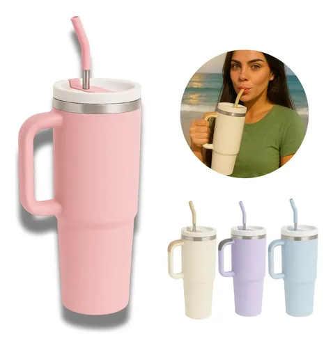 Copo Garrafa Térmica 1,2l Inox Com Tampa E Canudo Gigante