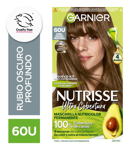 Kit De Tintura Garnier Permanente Nutrisse Ultra Cobertura Tono Tono 60U Rubio Oscuro