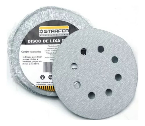 Kit Com 10 Discos Lixa Velcro 80 125mm Starfer Branco