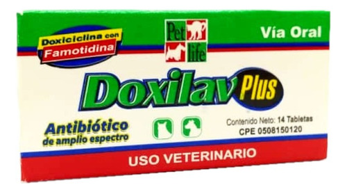 Pet Life Doxilav 100mg 14tab Doxiciclina Antibiótico Uso Vet