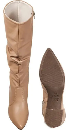 Bota Feminina Gigil Bico Fino Cano Longo Enrugado Slouch