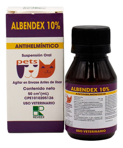 Reveex Albendex 10% 50ml Desparasitante Para Perros Y Gatos