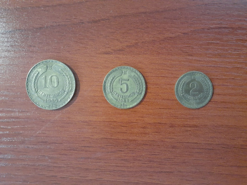 3 Monedas: 2, 5 Y 10 Centesimos Escudo Chile Año 1966