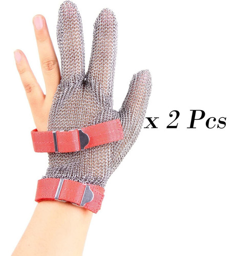2pcs Guante Protector De Malla De 3 Dedos, Guantes De Acero