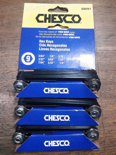 Juego De Llaves Allen Chesco Pulgada 9 Medidas Visegrip Usa