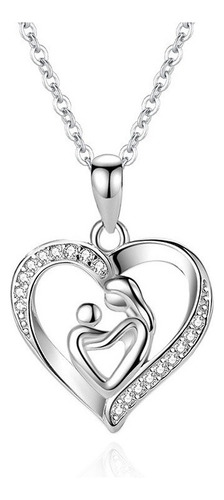 A Collar Colgante Corazón Plata S925 Circón Madre Hijo