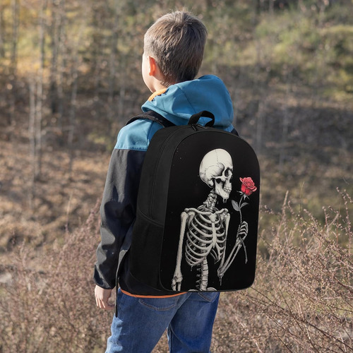 Mochila De Esqueleto Gótico Y Rosa, Esqueleto De Calavera De