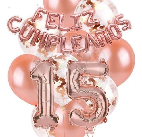 Kit Decoración  Feliz Cumple Oro Rosa +numero40cm+cristal