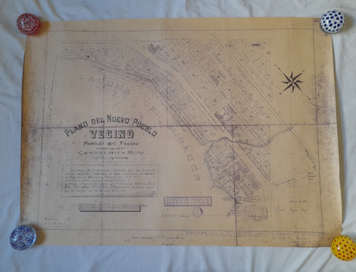 Antiguo Mapa Plano Pueblo Del Vecino, Gral. Guido. Carvalho