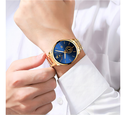 Nibosi Reloj De Cuarzo Con Calendario Impermeable Para Hombr Color Del Fondo Gold/blue