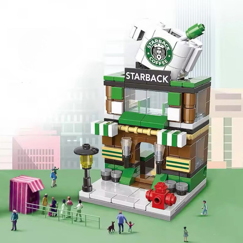 Mini Cidade De Blocos De Montar Cafeteria Com 208 Peças