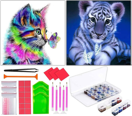 Diy 5d Kit De Pintura Con Diamantes De Gato Y Tigre
