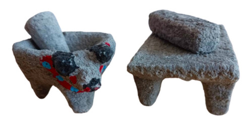 Mini Juguete Tradicional Molcajete Y Metate Piedra Juego Toy