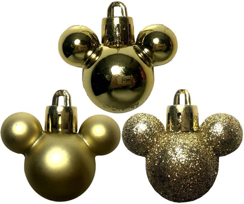 Imagem 2 de 4 de 10 Bolas Enfeite Árvore Natal Mickey Dourado Original Disney