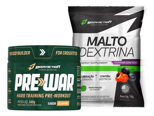 Pré Treino Pre War B Alanina + Maltodextrina 1kg Bodyaction Sabor Guaraná/açaí