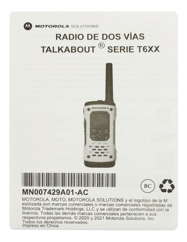 Radio Walkie Talkie Inalámbrico 35km T600pe Ip67 Motorola