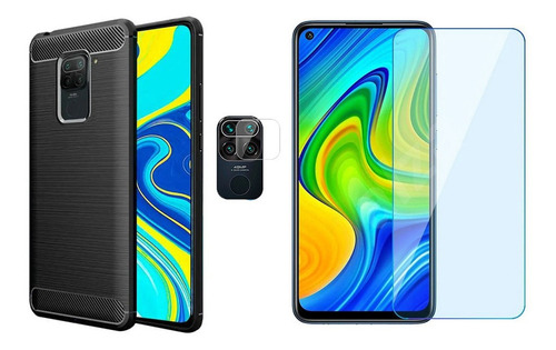 Funda Carbono + Vidrio + Cam P Xiaomi Redmi Note 9 