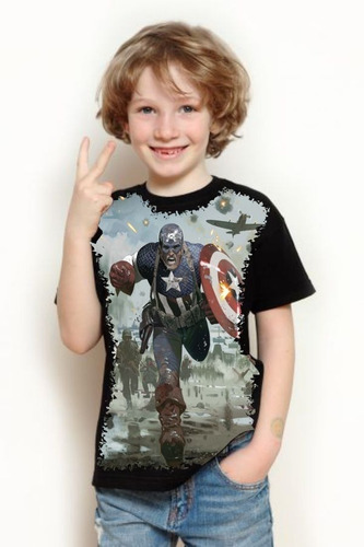 Camiseta Criança Frete Grátis Super Herói Capitão America