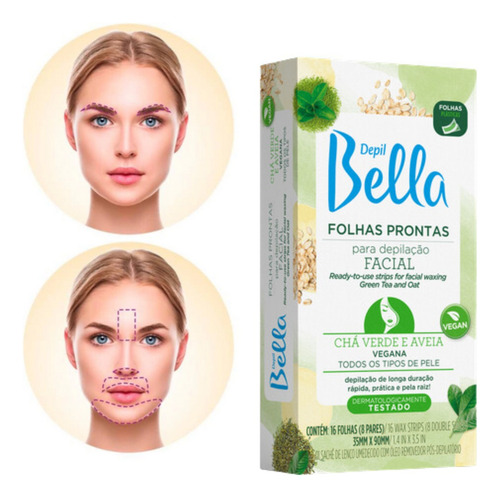 Kit 3 Cx Folhas Prontas Facial Chá Verde Depil Bella