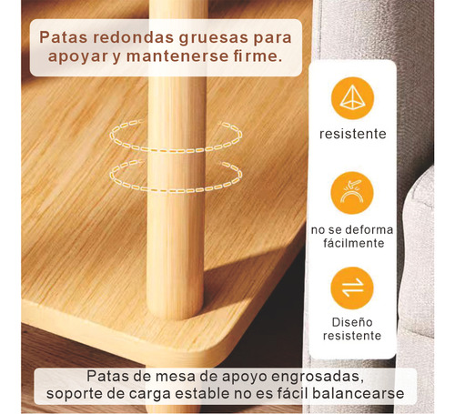 Mesa Auxiliar Madera Con 3 Estantes Mesa Lateral Multiusos
