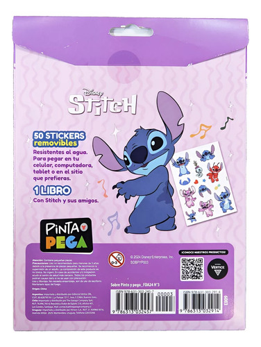 Disney Stitch Pinta Y Pega 50 Stickers, De Anonimo., Vol. 1. Editorial Vértice, Tapa Blanda En Español