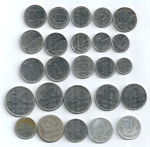 20 Centavos 1967 E 1987 + 5 Cruzeiros Reais 1994 + 22 Moedas