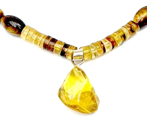 Imagen 3 de 4 de Collar De Ojo De Tigre, Ambar Musgoso Y Dije De Ambar Dorado