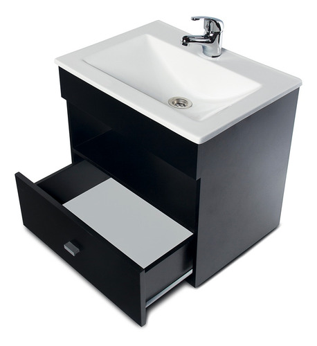 Imagen 7 de 7 de Vanitory Laqueado Colgante Con Cajon Wengue 50cm Bacha